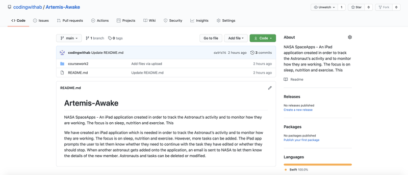 Github link: https://github.com/codingwithab/Artemis-Awake ---> Link for the iPad iOS Code that I created...