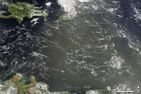 This image shows dust from the storm over the Caribbean on June 26.