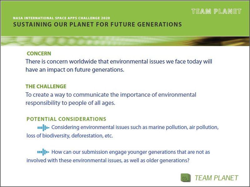 #TeamPlanet #TakeAction #NasaAppsChallenge2020