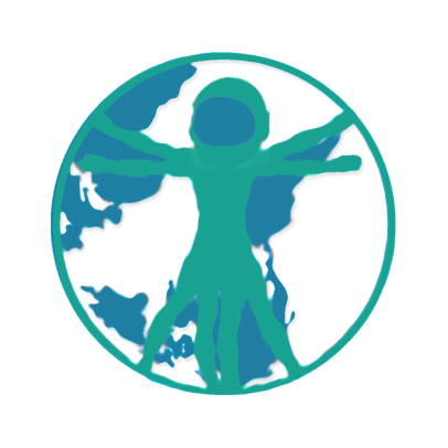 Our logo. The Vitruvian man represents man's knowledge of himself. The planet earth in the background, knowledge about the world.