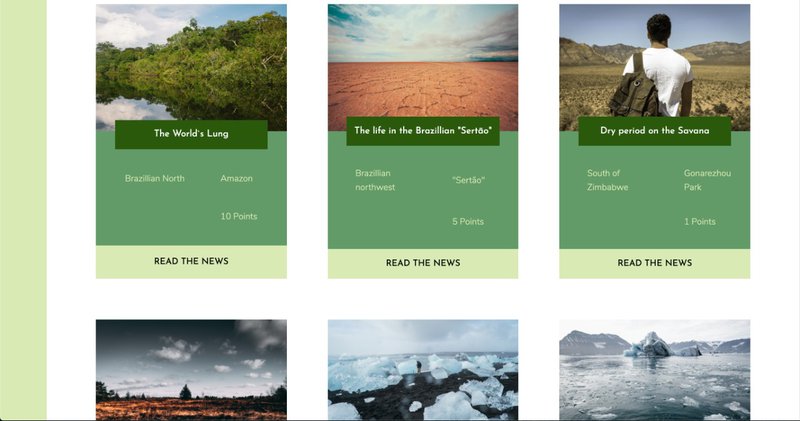 Scroll down the page and you will see the main idea, the interactive news. Note that there is a score in each one, so when the user interacts with the news he will earn points